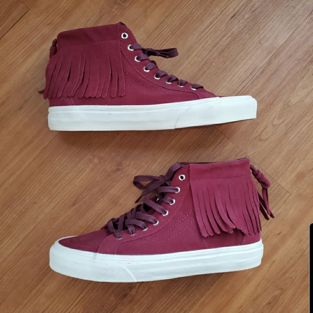 Vans x Madewell maroon fringe high tops